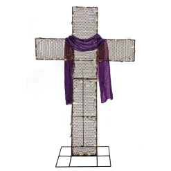 5 ft. Easter 2D Glitter Mesh Cross Decoration with LED Lights