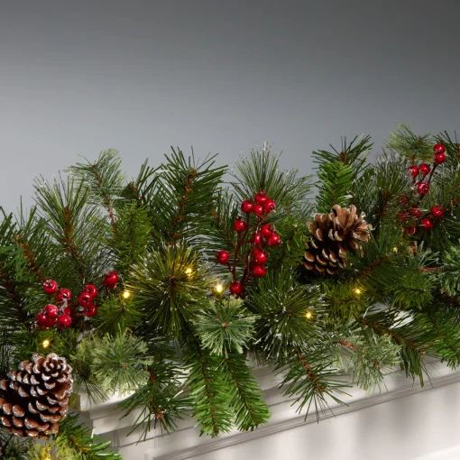 9 ft. Iced Berry Pine Garland with LED Lights