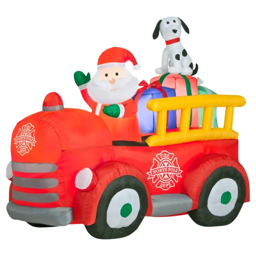 6 ft. Inflatable Santa in Vintage Firetruck with LED Lights