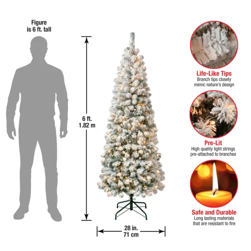 6 ft. Pre-Lit Acacia Medium Flocked Tree with Clear Lights