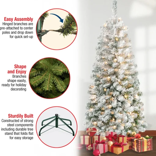6 ft. Pre-Lit Acacia Medium Flocked Tree with Clear Lights