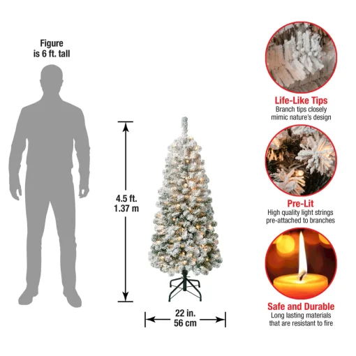 4.5 ft. Pre-Lit Acacia Medium Flocked Tree with Clear Lights