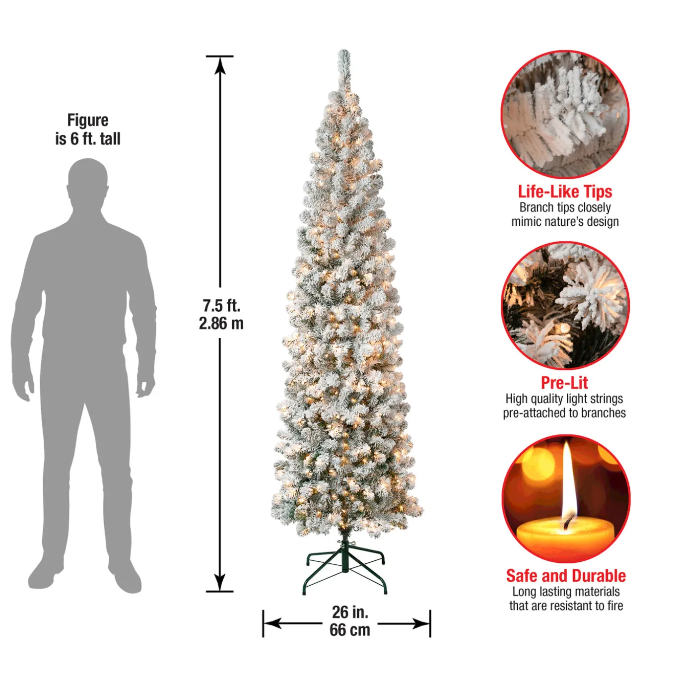 7.5 ft. Pre-Lit Acacia Pencil Slim Flocked Tree with Clear Lights