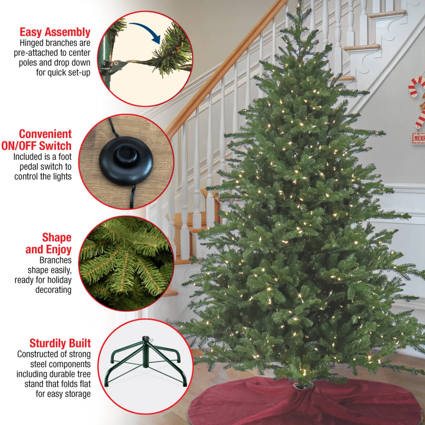 10 ft. Pre-Lit Douglas Fir Hinged Tree with Warm White LED Lights