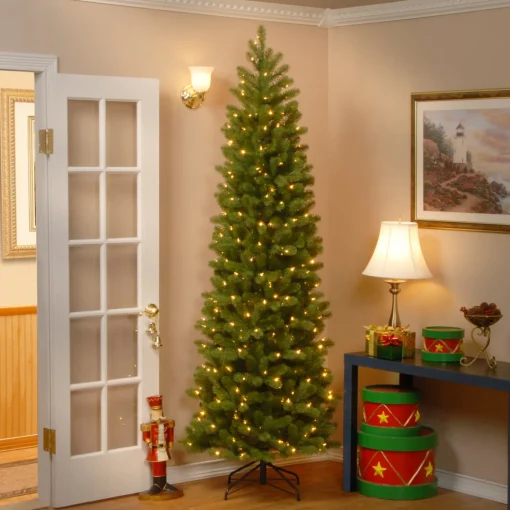 7.5 ft. Pre-Lit Downswept Douglas Fir Pencil Slim Tree with Clear Lights