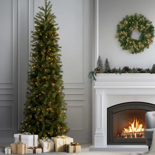 9 ft. Pre-Lit Downswept Douglas Fir Pencil Slim Tree with Clear Lights