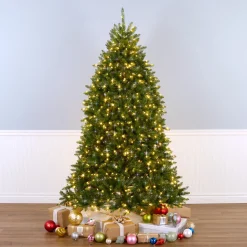 7.5 ft. Pre-Lit Dunhill Fir Shimmer Tree Silver Tinsel with Dual Color LED Lights