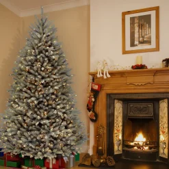 7.5 ft. Pre-Lit Dunhill Fir Snowy Blue Tree with Clear Lights
