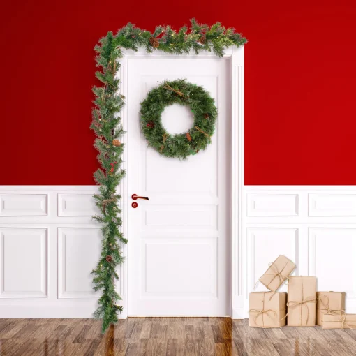 9 ft. Pre-Lit Glistening Pine Garland with Clear Lights