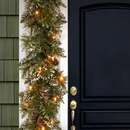 6 ft. Pre-Lit Glittery Bristle Pine Garland with LED Lights