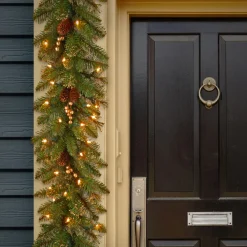 9 ft. Pre-Lit Glittery Pine Gold Garland with Clear Lights