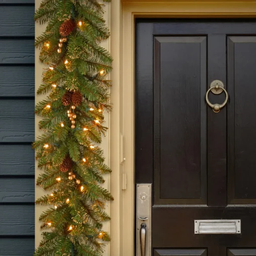 9 ft. Pre-Lit Glittery Pine Gold Garland with Clear Lights