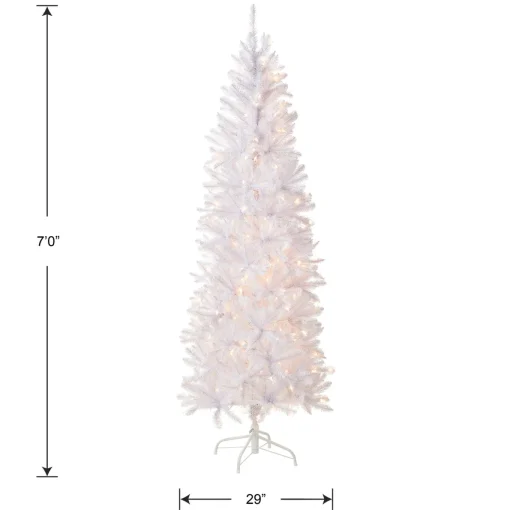 7 ft. Pre-Lit Kingswood Fir White Pencil Tree with Clear Lights
