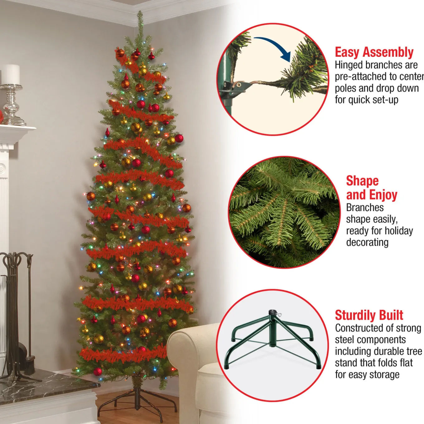 7.5 ft. Pre-Lit Kingswood Fir Pencil Tree with Multicolor Lights