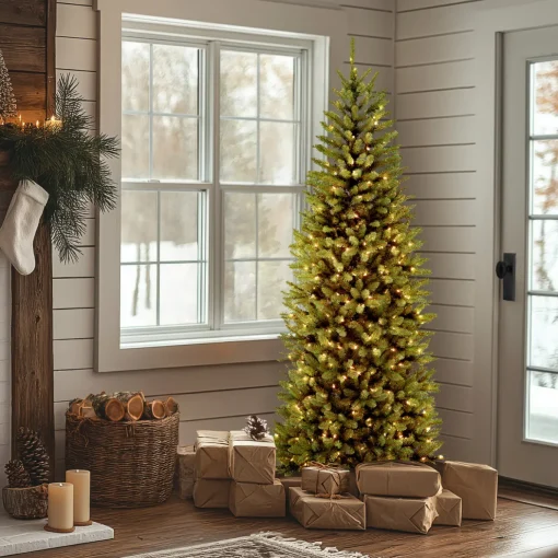 7.5 ft. Pre-Lit Kingswood Fir Slim Tree with PowerConnect Dual Color LED Lights
