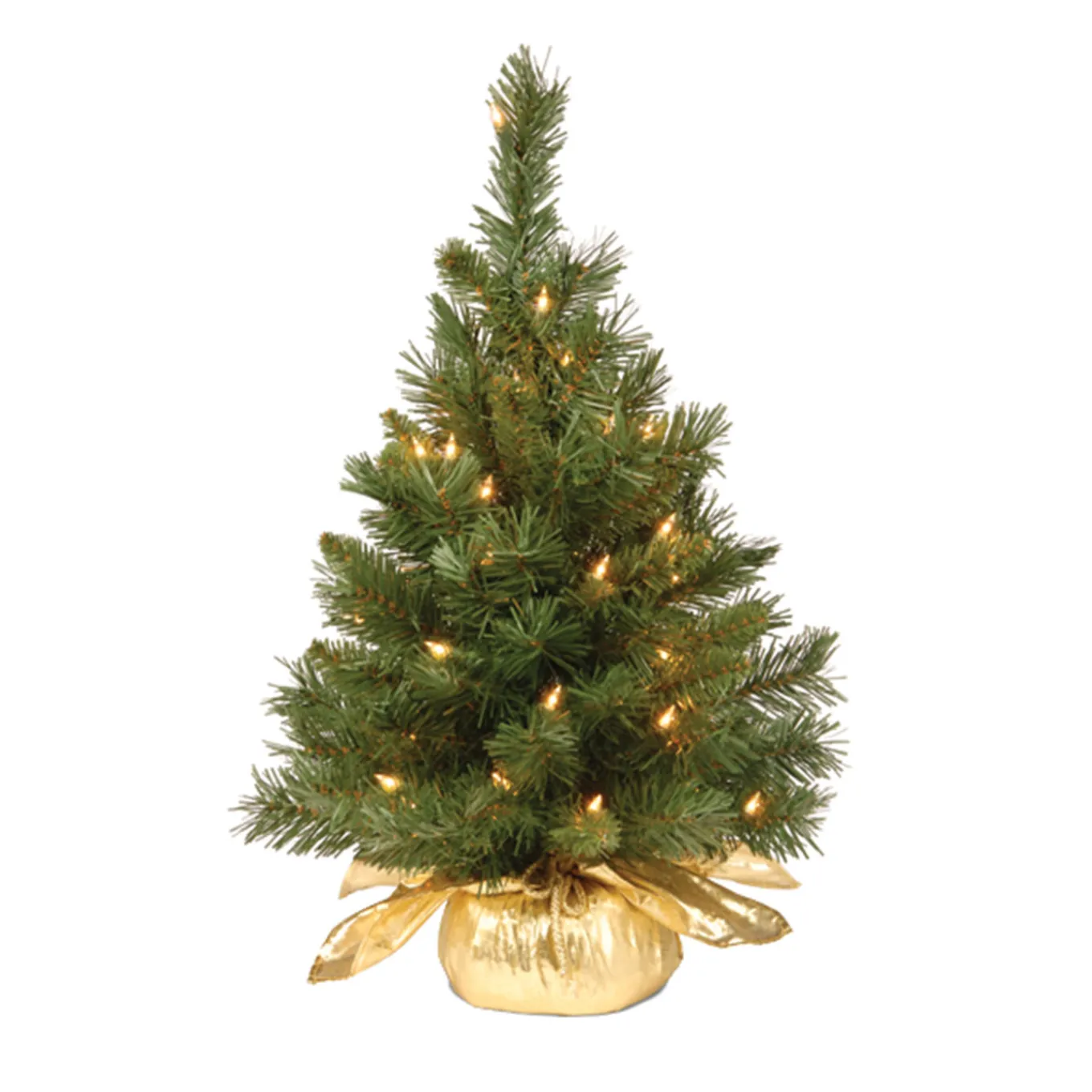 2 ft. Pre-Lit Majestic Fir Tree with Clear Lights, Gold Base