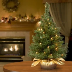 2 ft. Pre-Lit Majestic Fir Tree with Clear Lights, Gold Base