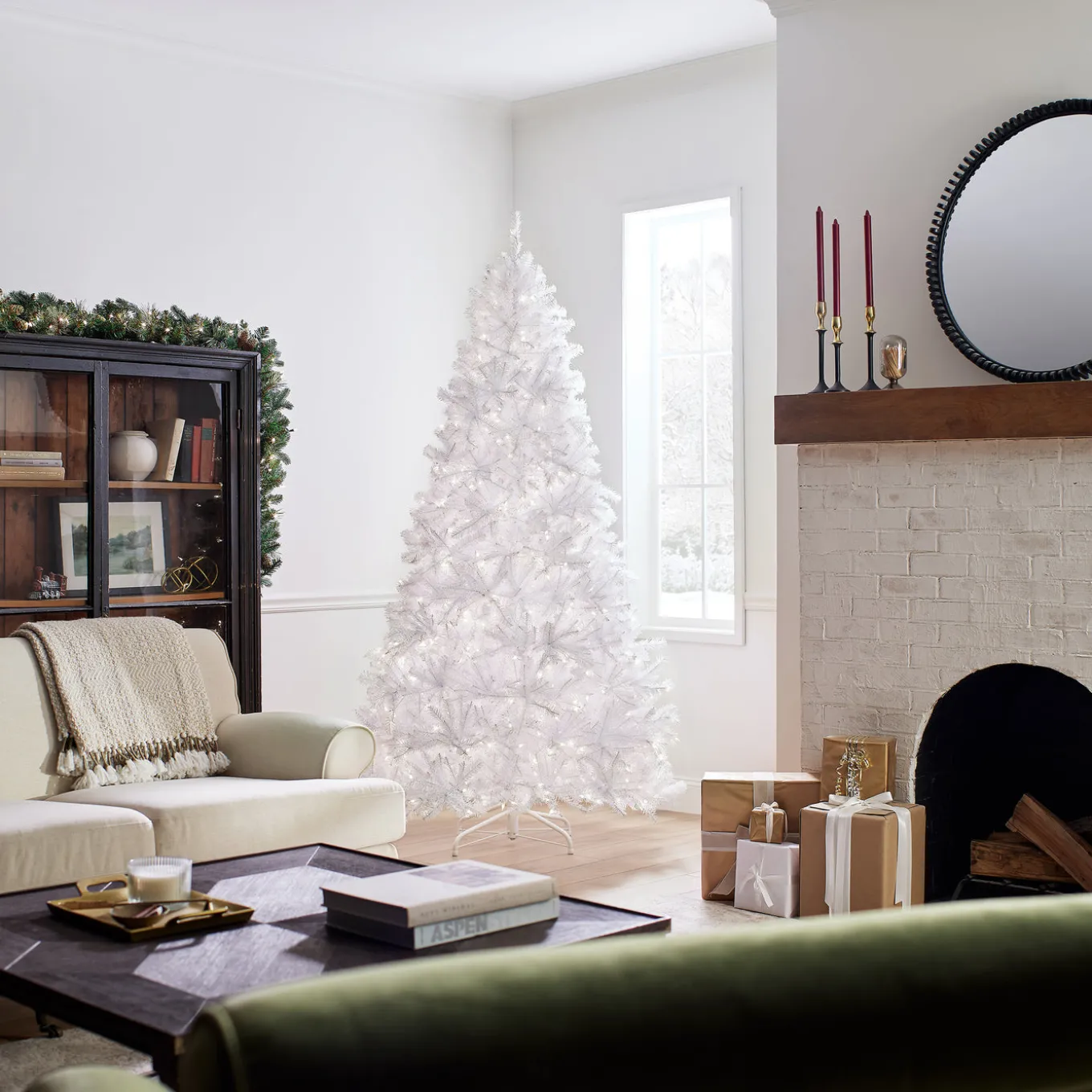 7.5 ft. Pre-Lit North Valley Spruce White Tree with Clear Lights