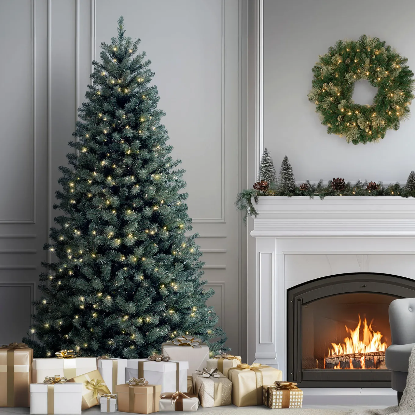 7 ft. Pre-Lit North Valley Spruce Blue Tree with Clear Lights