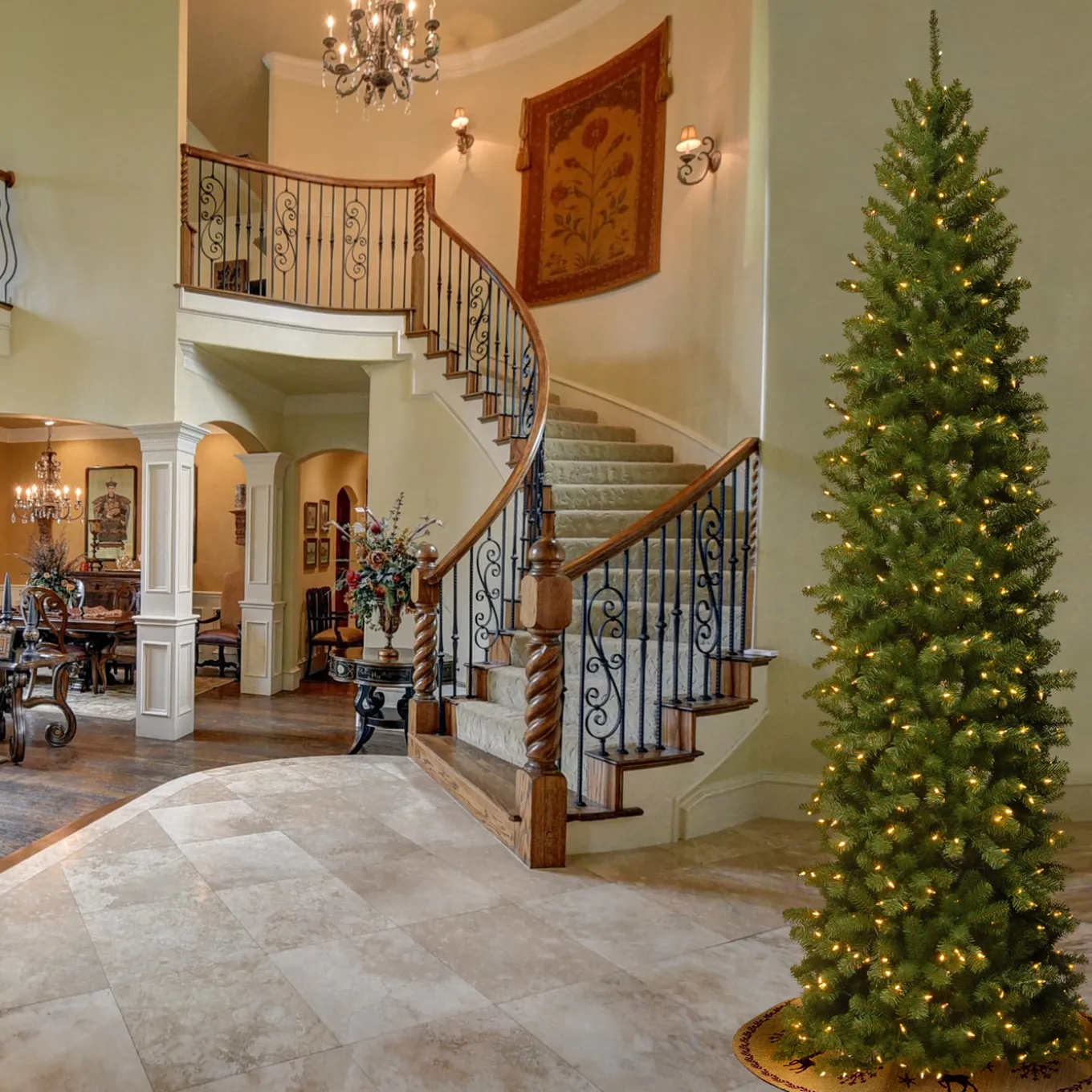 9 ft. Pre-Lit North Valley Spruce Pencil Slim Tree with Clear Lights