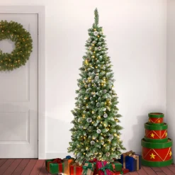 6 ft. Pre-Lit Oakley Hills Snow Slim Tree with LED Lights