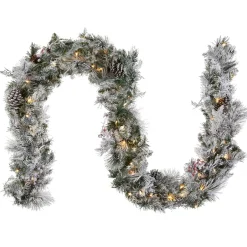 9 ft. Pre-Lit Snowy Bedford Pine Garland with LED Lights