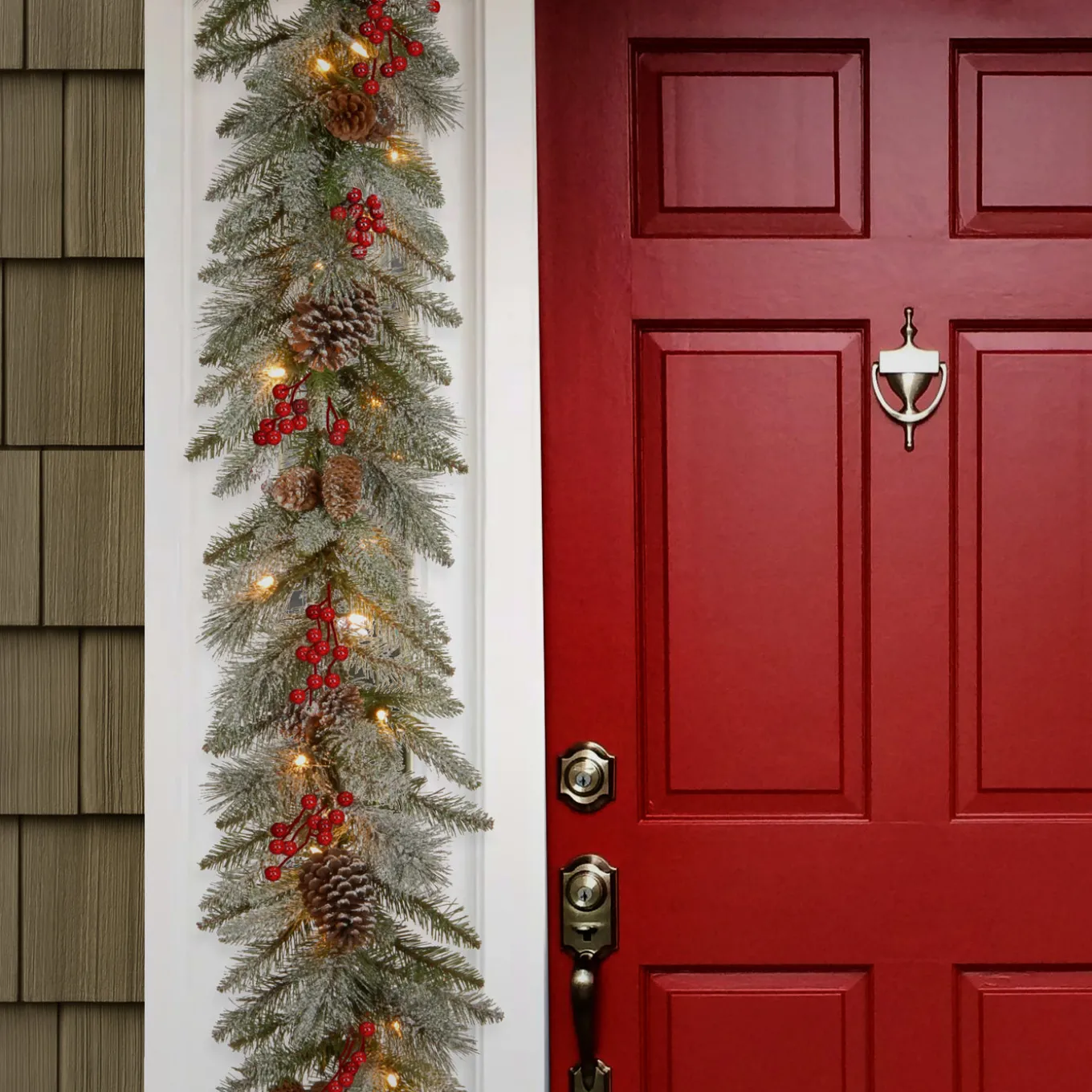 9 ft. Pre-Lit Snowy Bristle Berry Garland with Clear Lights