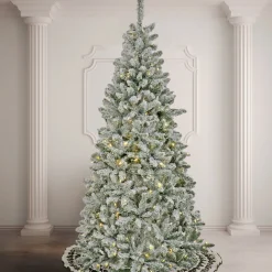 9 ft. Pre-Lit Snowy Chatham Slim Tree with PowerConnect Dual Colored LED Lights