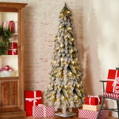 5 ft. Pre-Lit Snowy Downswept Forest Slim Tree with Clear Lights