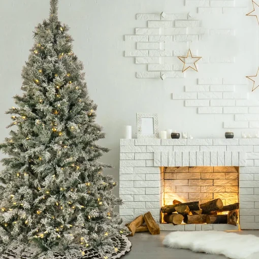7.5 ft. Pre-Lit Snowy Harwich Tree with PowerConnect Warm White LED Lights