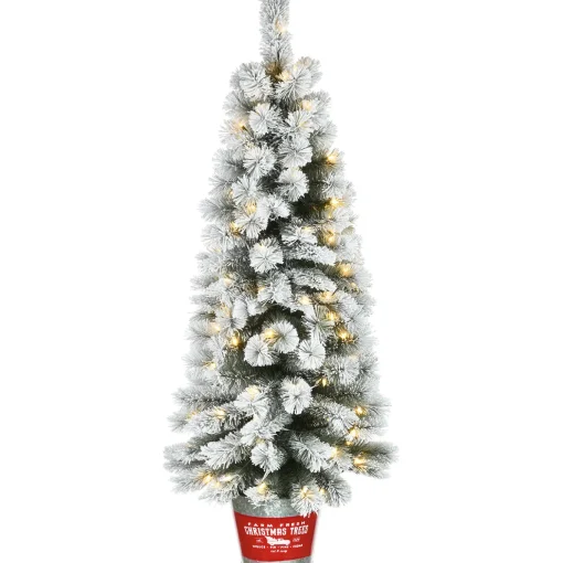5 ft. Pre-Lit Snowy Pogue Pine Slim Tree with LED Lights