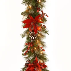 9 ft. Pre-Lit Tartan Plaid Garland with Warm White LED Lights
