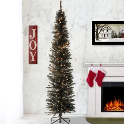 6 ft. Pre-Lit Tinsel Collection Black Tree with Clear Lights
