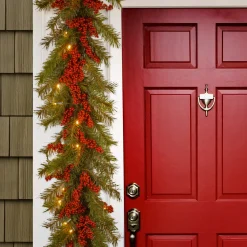 9 ft. Pre-Lit Valley Pine Garland with Warm White LED Lights
