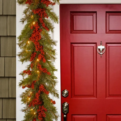 9 ft. Pre-Lit Valley Pine Garland with Warm White LED Lights