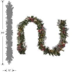 9 ft. Pre-Lit Wintry Berry Garland with Clear Lights, Plug-In