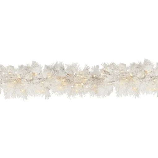 9 ft. Pre-Lit Wispy Willow White Garland with Clear Lights