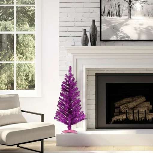 3 ft. Tinsel Collection Magenta Pink Tree