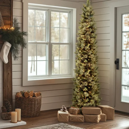 10 ft.Pre-Lit Carolina Pine Slim Tree with Clear Lights