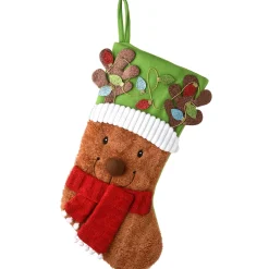 20 in. Be Merry Collection Novelty Teddy Bear Christmas Stocking, Red Scarf and Green Hat