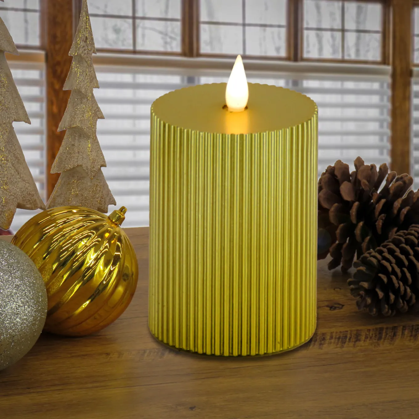 5 in. by 9 in. HGTV Home Collection Flameless Georgetown Pillar Candle, Gold