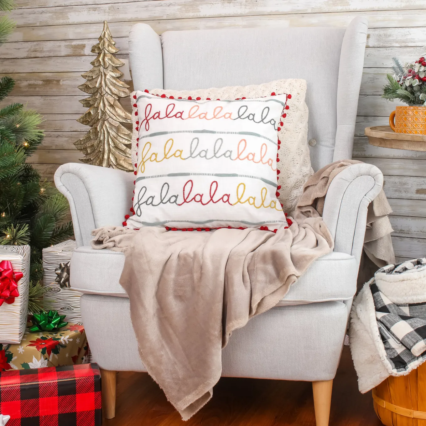 18 in. by 18 in. HGTV Falala Embroidered Pillow