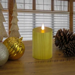 4 in. by 8 in. HGTV Home Collection Flameless Georgetown Pillar Candle, Gold