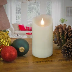 3 in. by 7 in. HGTV Home Collection Flameless Heritage Pillar Candle, Ivory