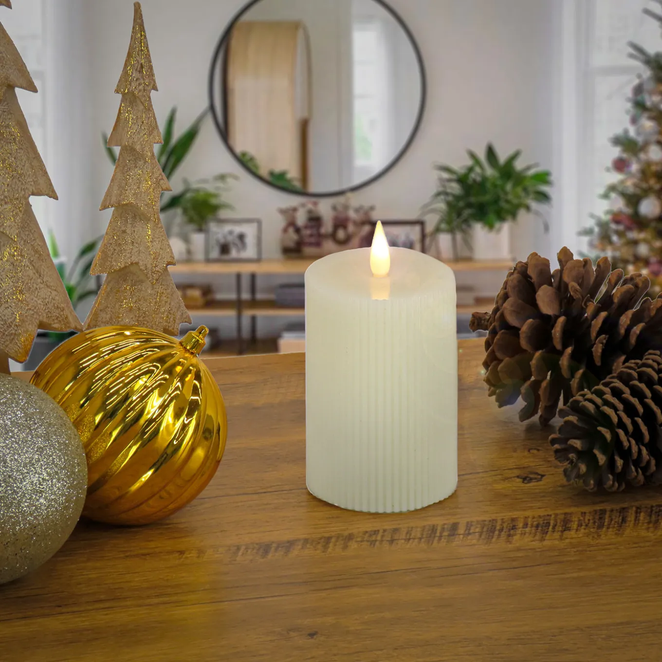 3 in. by 7 in. HGTV Home Collection Flameless Georgetown Pillar Candle, Ivory