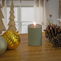 3 in. by 5 in. HGTV Home Collection Flameless Georgetown Pillar Candle, Dk Green