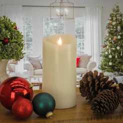 4 in. by 8 in. HGTV Home Collection Flameless Heritage Pillar Candle, Ivory