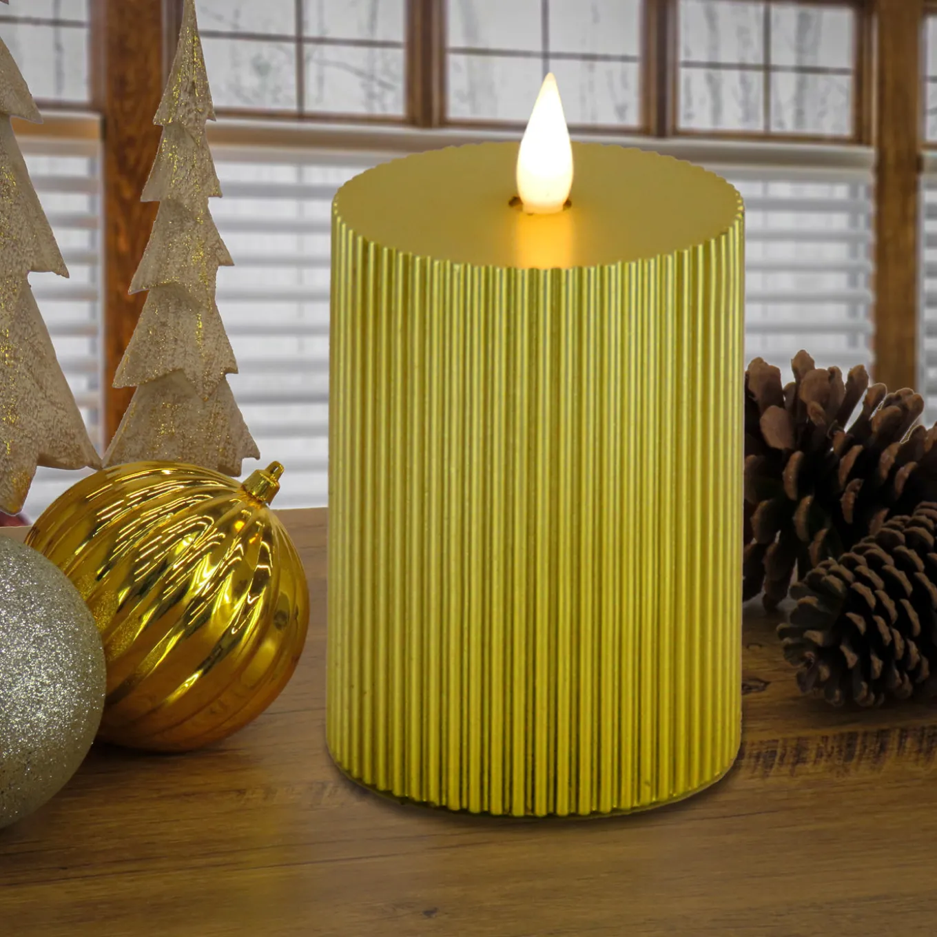 5 in. by 11 in. HGTV Home Collection Flameless Georgetown Pillar Candle, Gold