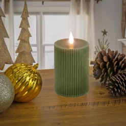 5 in. by 11 in. HGTV Home Collection Flameless Georgetown Pillar Candle, Dk Green