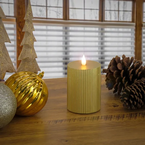 3 in. by 5 in. HGTV Home Collection Flameless Georgetown Pillar Candle, Gold